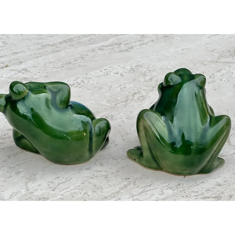 Vintage Ceramic Green Frog Figurines Set Of 2 Hand-Painted Glossy Finish - Picture 5 of 12